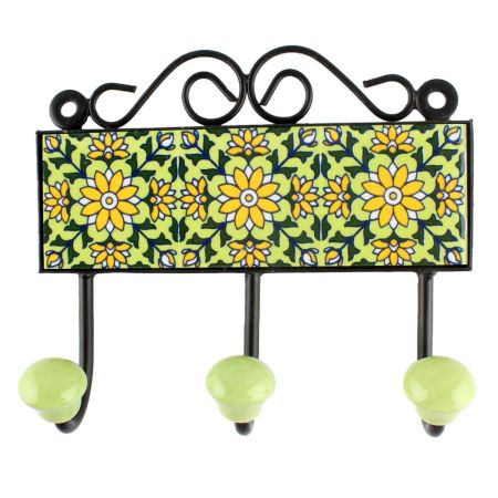 Pea Green Sunflower Ceramic Tile Hook